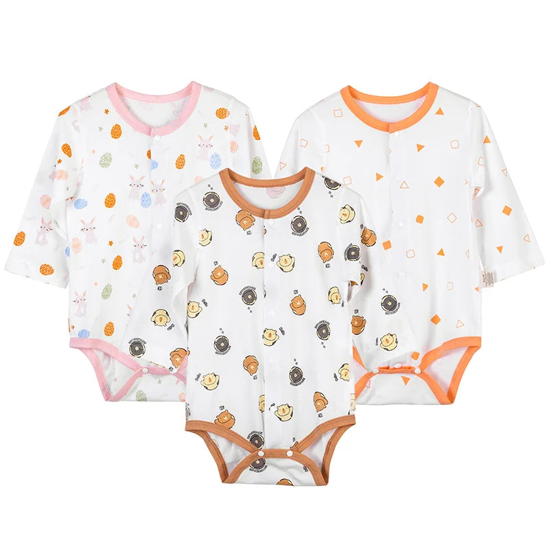 MICHLEY 3PCS Newborn Cotton Baby Bodysuit Body Short-Sleeve Long-Sleeve Romper Clothes Jumpsuit Costume For Kids Girls Boys