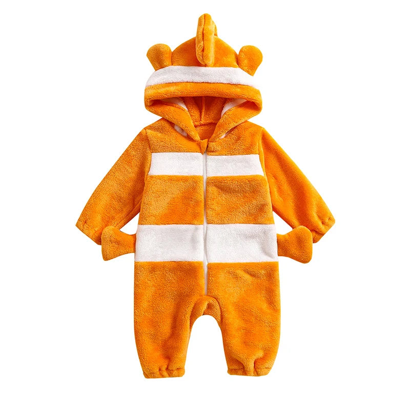 Pudcoco Baby Girl Boy Clownfish Costume Plush Jumpsuits Long Sleeve Contrast Color Hooded Rompers Newborn Outfit 6M-5T