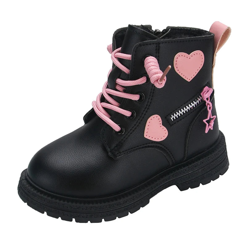 Pink/Black Girls Leather Boots Winter