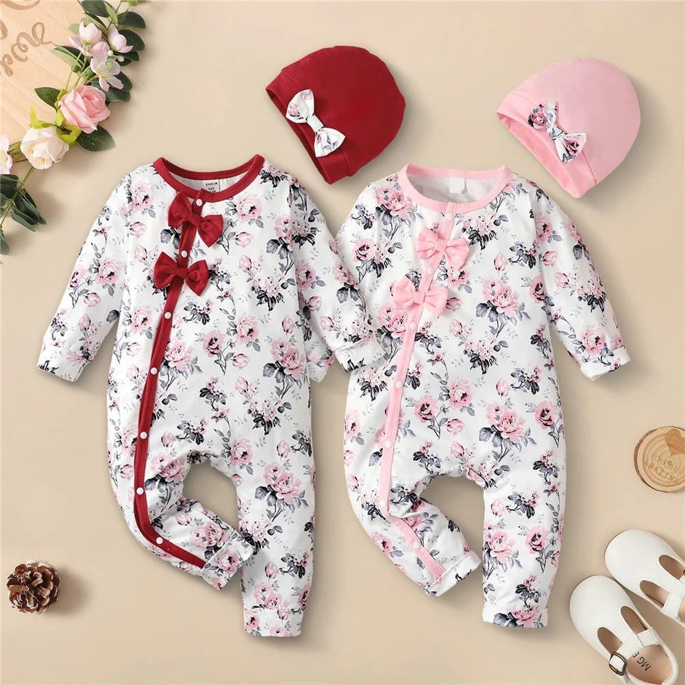 Baby Girl Flower Romper with Hat