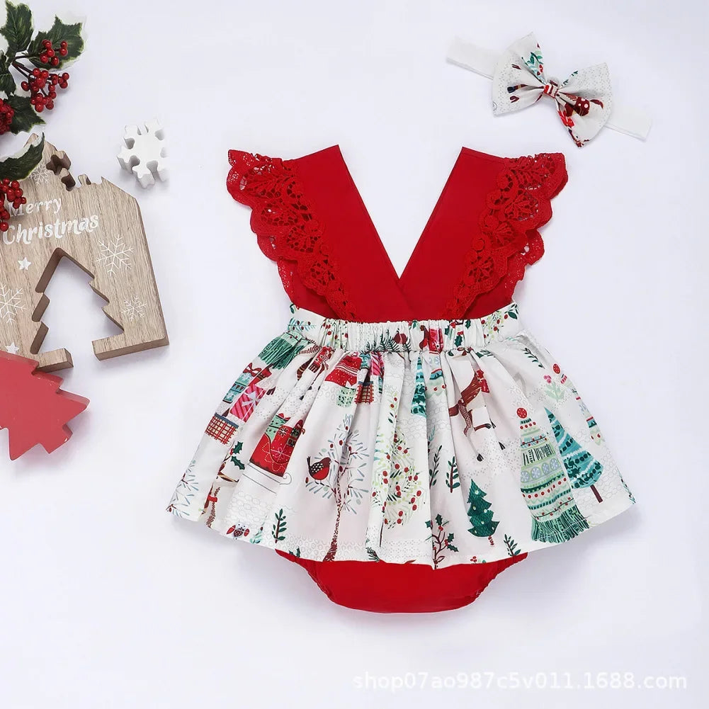 Red Flower Baby Girl Dress Set