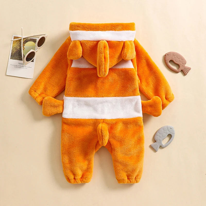 Pudcoco Baby Girl Boy Clownfish Costume Plush Jumpsuits Long Sleeve Contrast Color Hooded Rompers Newborn Outfit 6M-5T