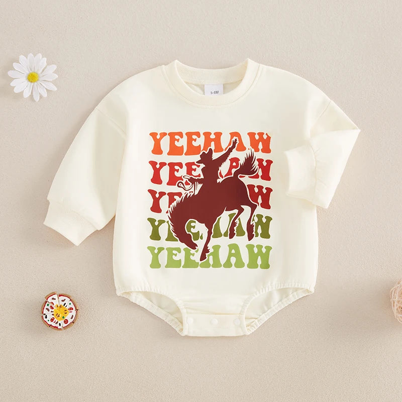 Toddler Baby Sweatshirt Romper Casual Western Truck Print Long Sleeve Jumpsuit for Newborn Girl Boy Cute Clothes