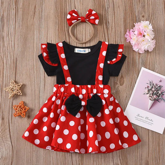 Cartoon Polka Dot Baby Girl Dress Set