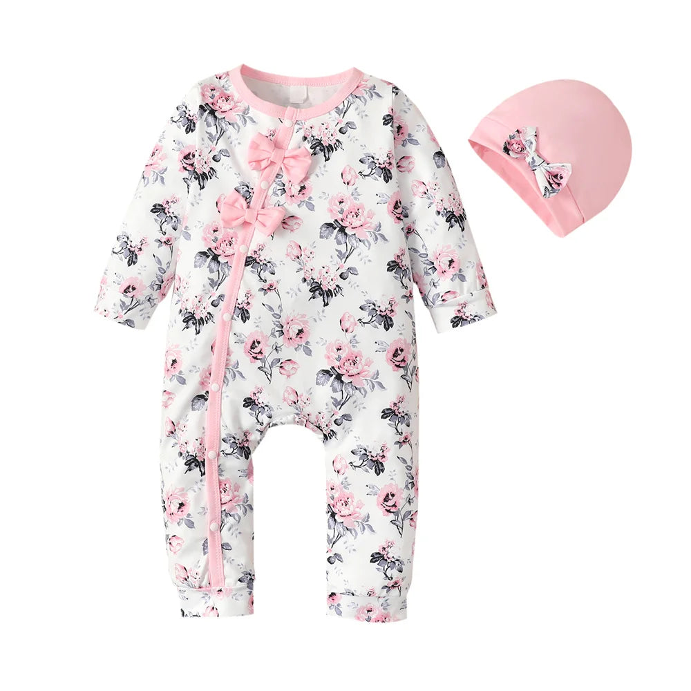 Baby Girl Flower Romper with Hat