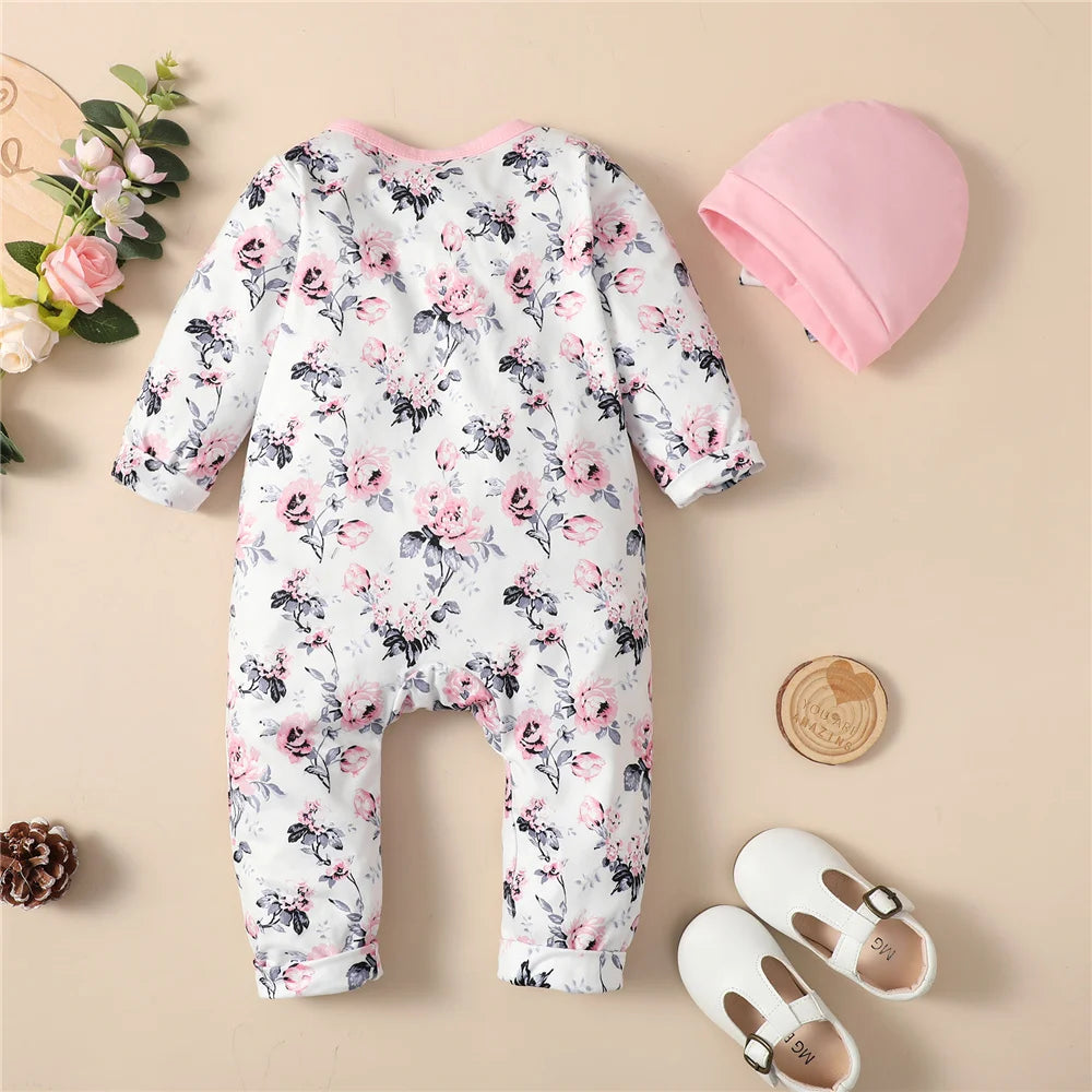 Baby Girl Flower Romper with Hat