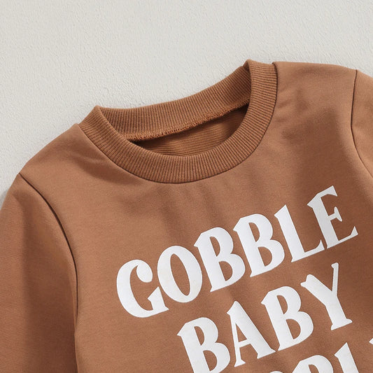 Adorable Baby Girl Thanksgiving 2-Piece Set with Long Sleeve Letter Print Top and Turkey Flare Pants - Toddler Outfit for Fall