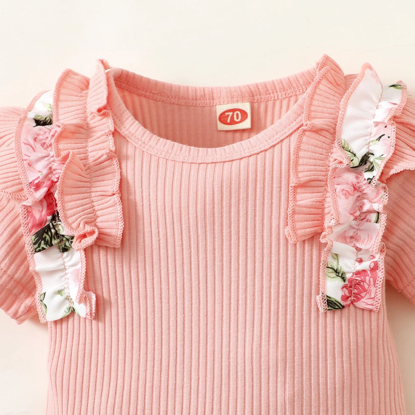 0-2 year old newborn baby girl summer pink round neck lace short sleeve with flowers printed bow shorts cute suit