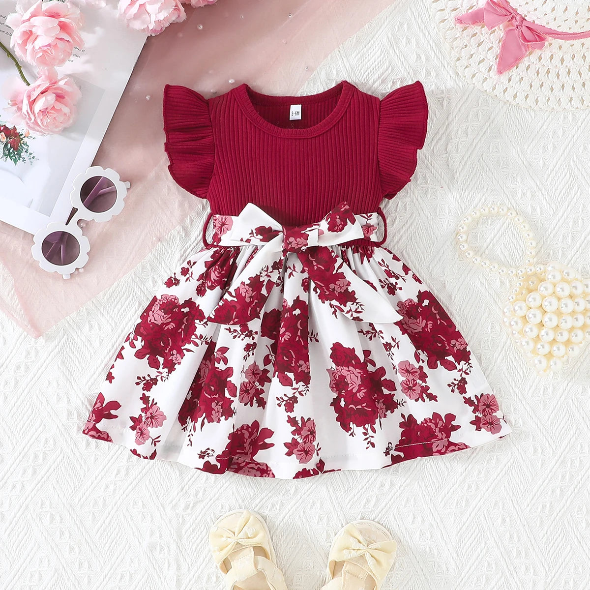 Butterfly Sleeve Floral Princess Dress for Baby Girls