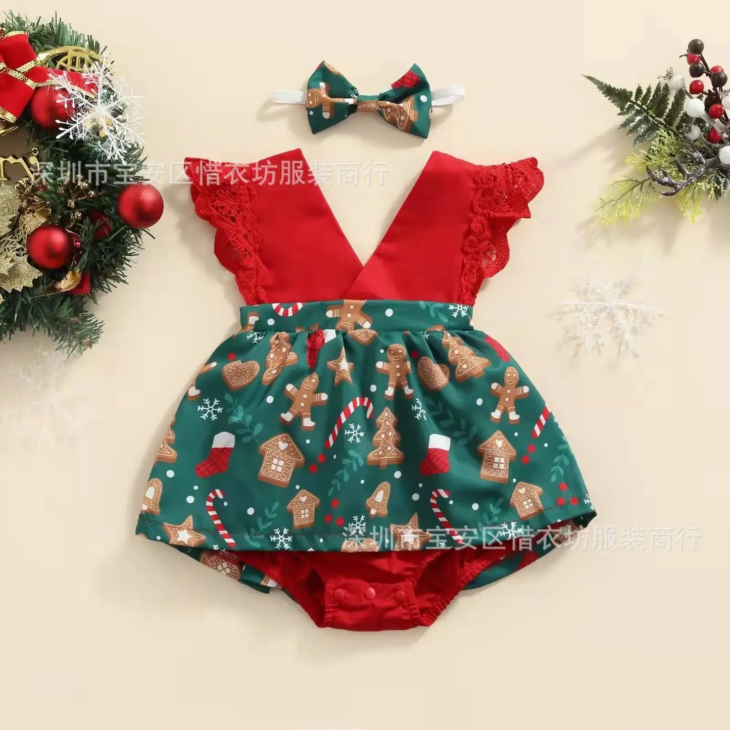 Red Flower Baby Girl Dress Set