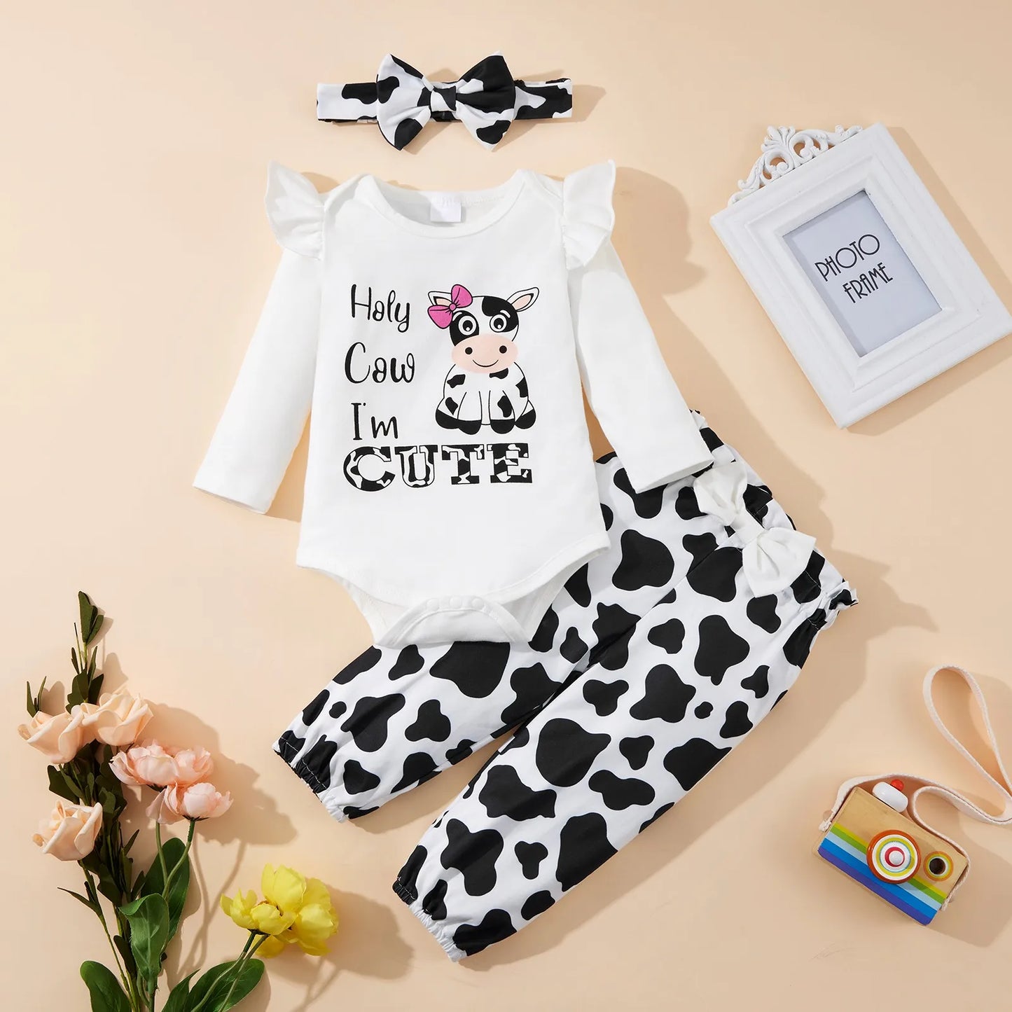 Jlong Infant Girl Floral Bodysuit + Pants + Headband Set 3 Pcs Newborn Baby Girl Clothes Baby Girl Rompers Outfits 0-12 Months