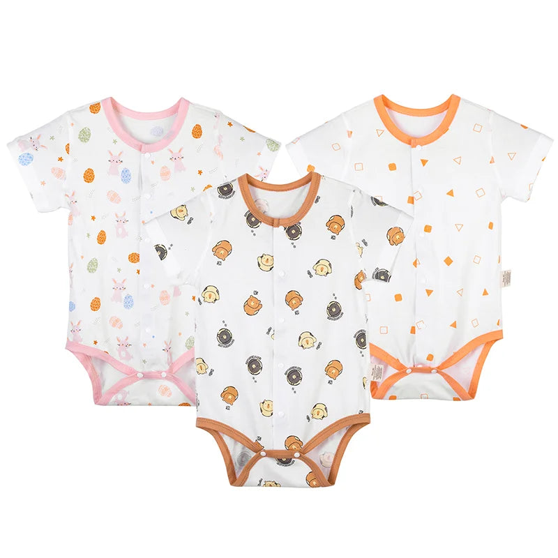 MICHLEY 3PCS Newborn Cotton Baby Bodysuit Body Short-Sleeve Long-Sleeve Romper Clothes Jumpsuit Costume For Kids Girls Boys