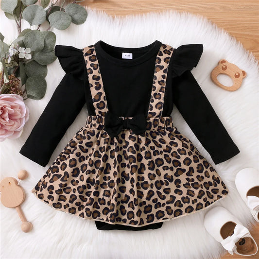 Leopard Romper Dress with Bow