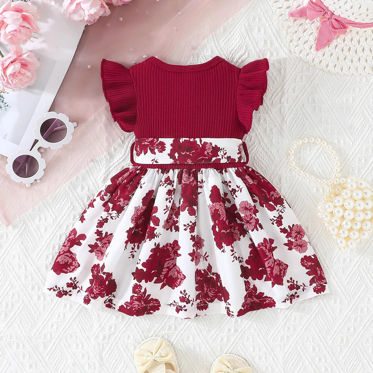 Butterfly Sleeve Floral Princess Dress for Baby Girls