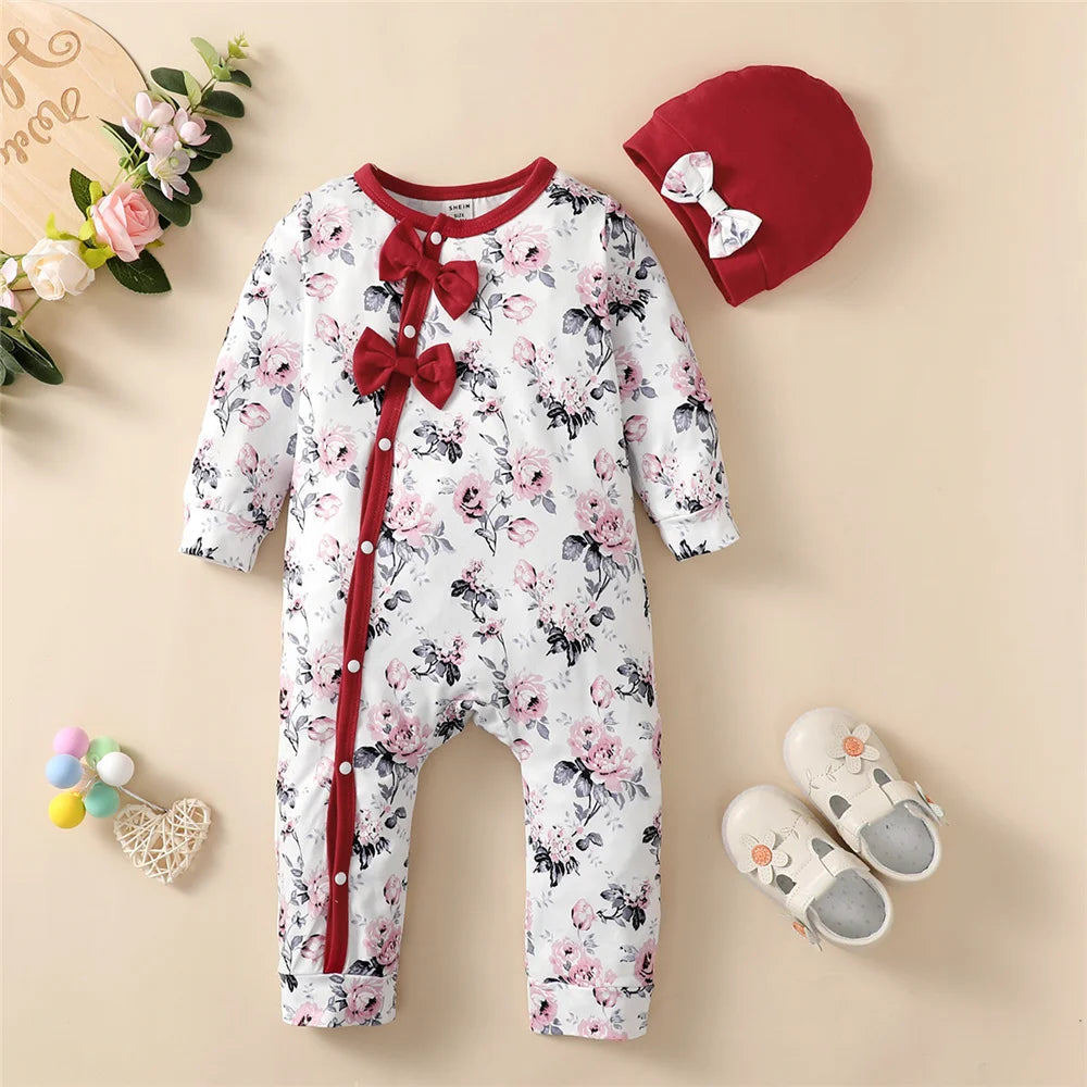 Baby Girl Flower Romper with Hat