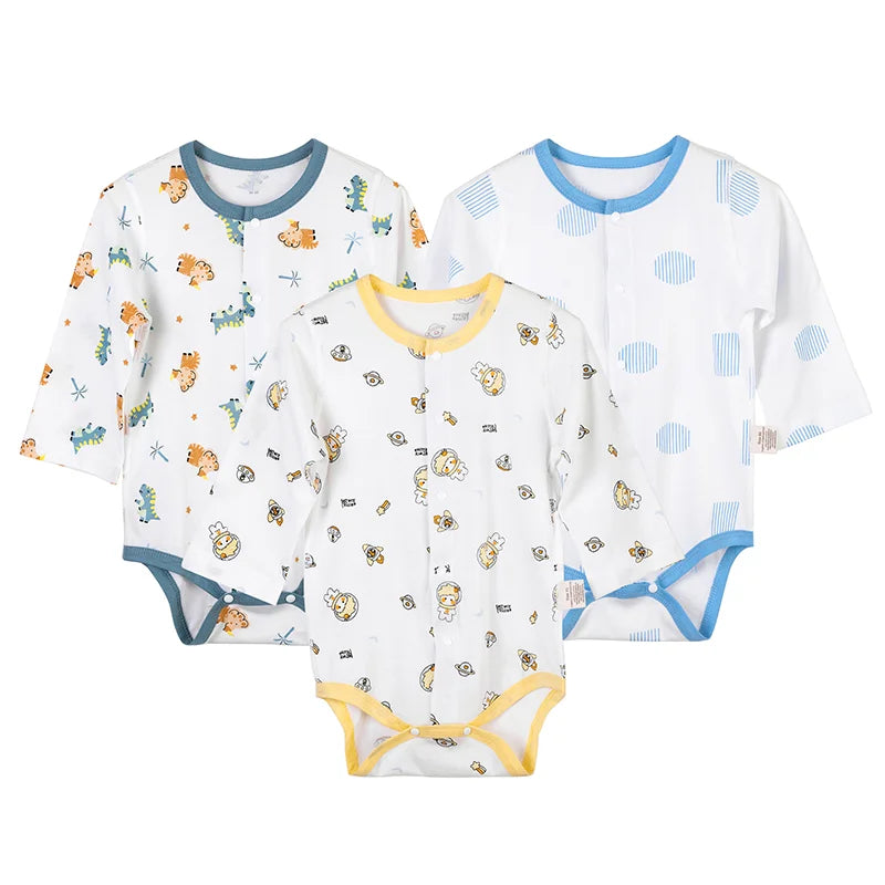 MICHLEY 3PCS Newborn Cotton Baby Bodysuit Body Short-Sleeve Long-Sleeve Romper Clothes Jumpsuit Costume For Kids Girls Boys