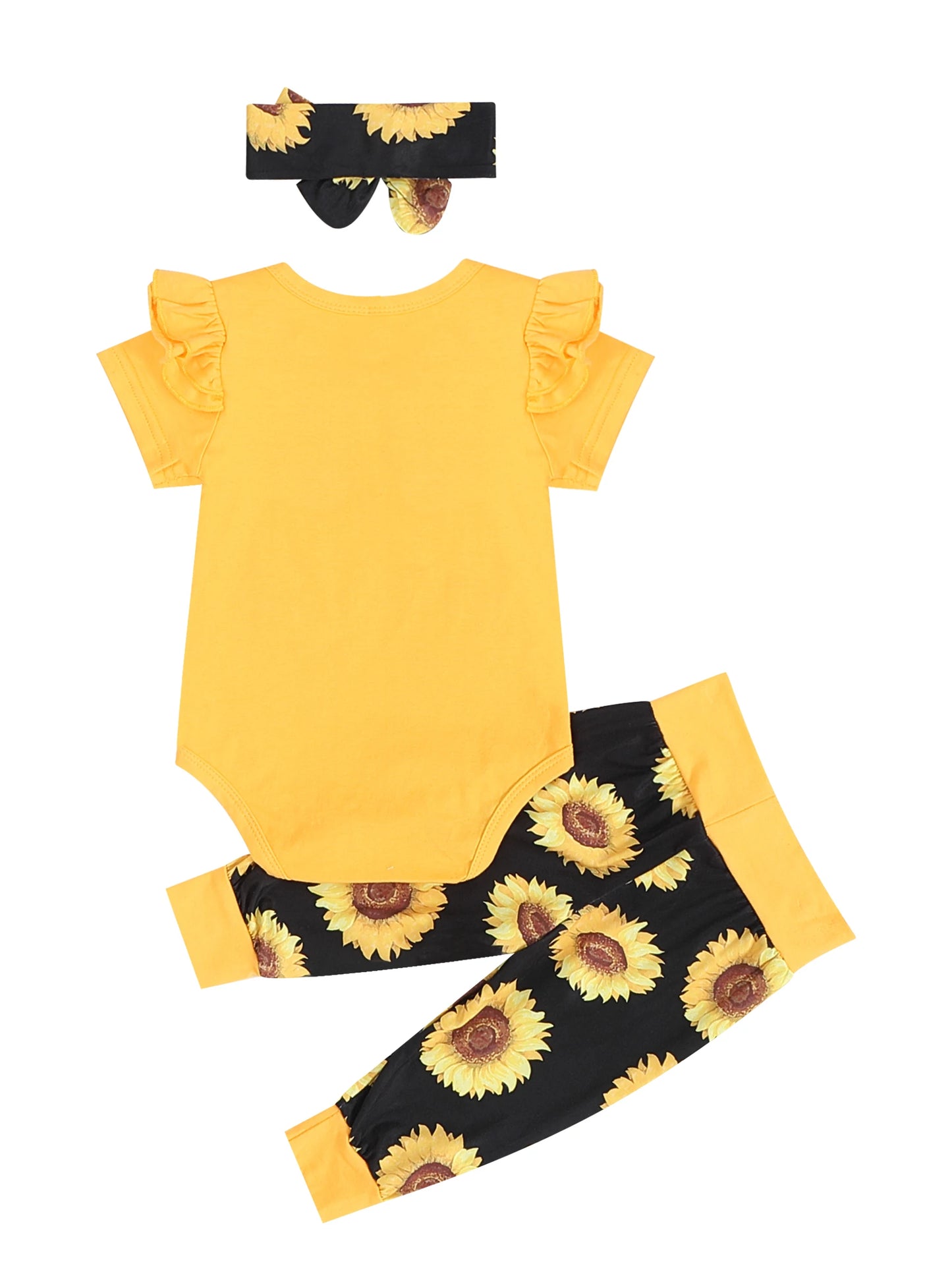 Baby Girls Newborn 3PCS Clothes Outfit Top Flower Printed T Shirt Pants Headband Bodysuit