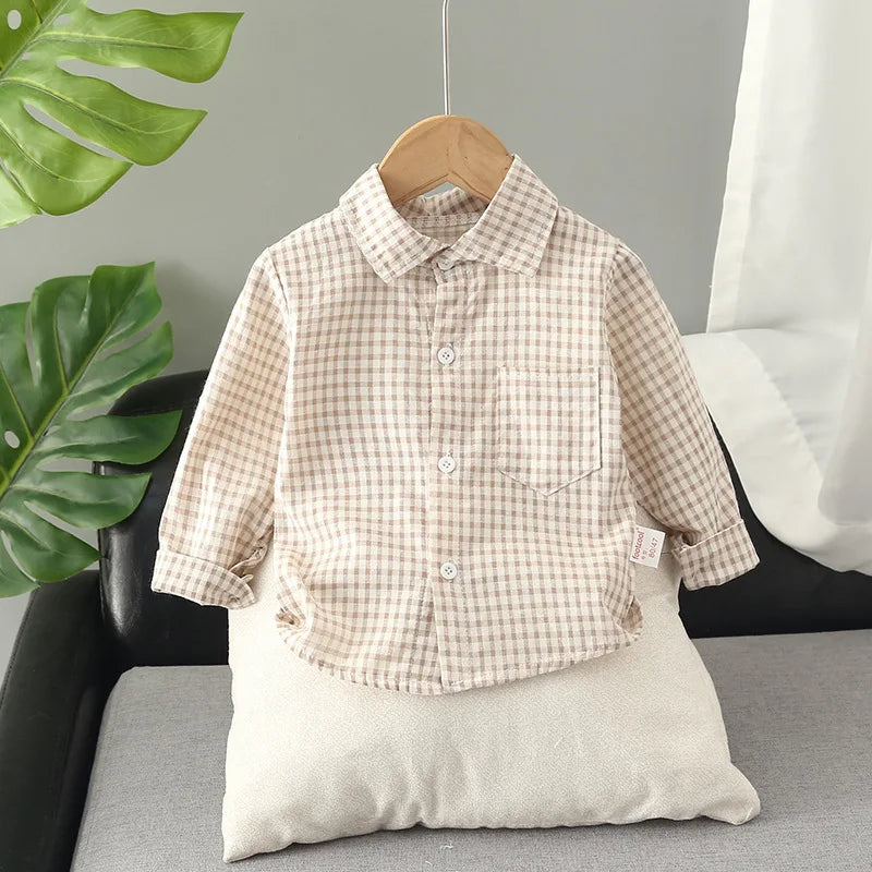 IENENS Kids Shirt Clothes Spring Thin Blouses Clothing Infant Boy Plaid Cotton Tops 1 2 3 4 Years Kids Long Sleeves Shirt