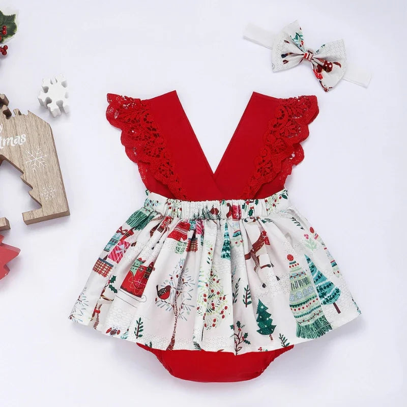 Red Flower Baby Girl Dress Set