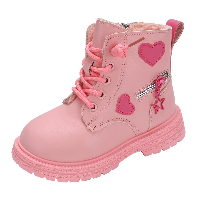 Pink/Black Girls Leather Boots Winter