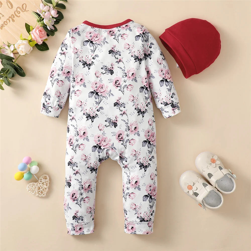 Baby Girl Flower Romper with Hat