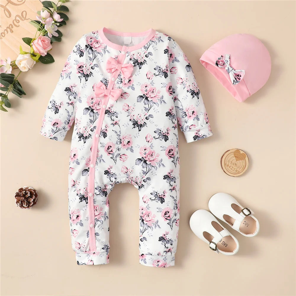 Baby Girl Flower Romper with Hat